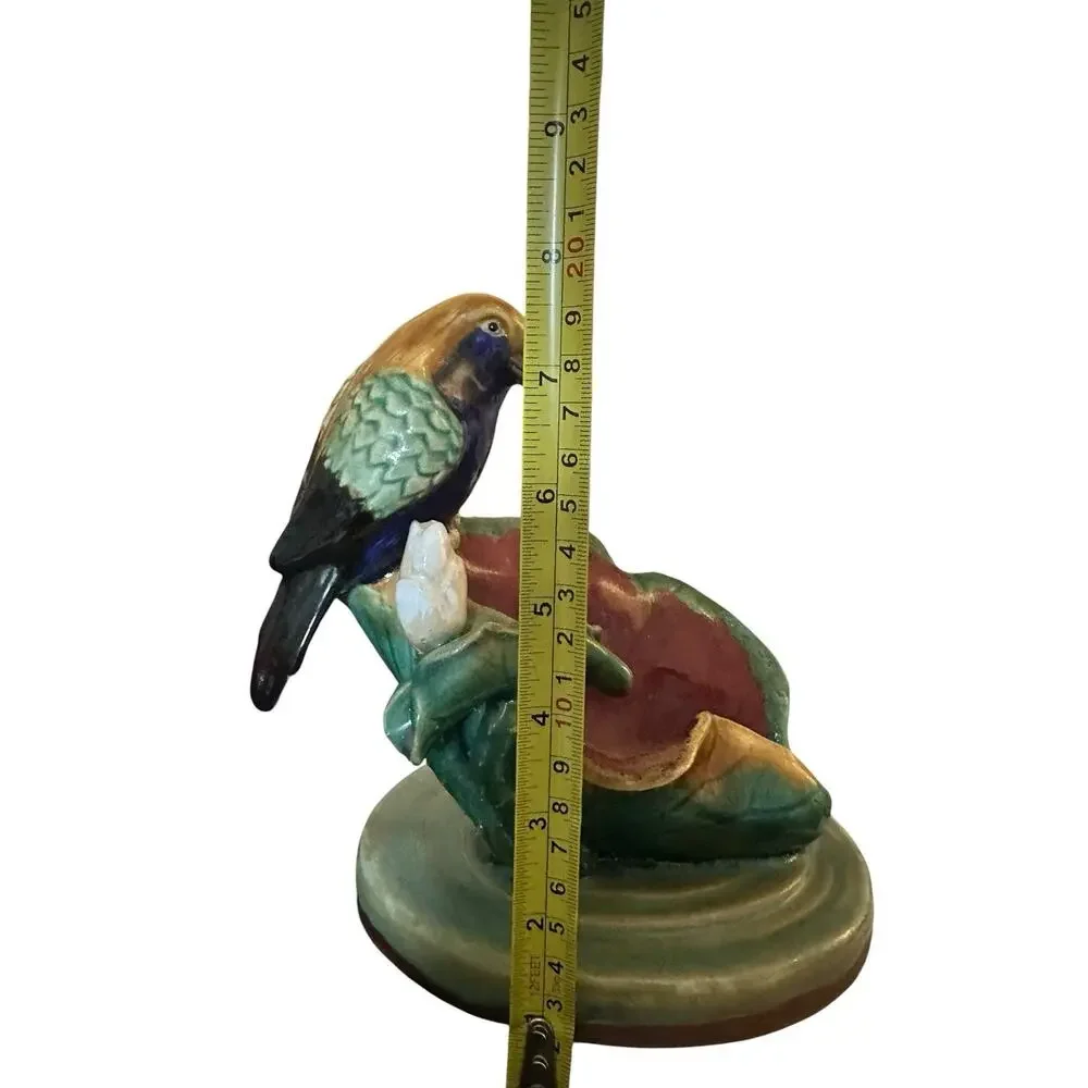 Antique Majolica Bird Perched On Water Lily By Or In Style Of Joseph Holdcroft